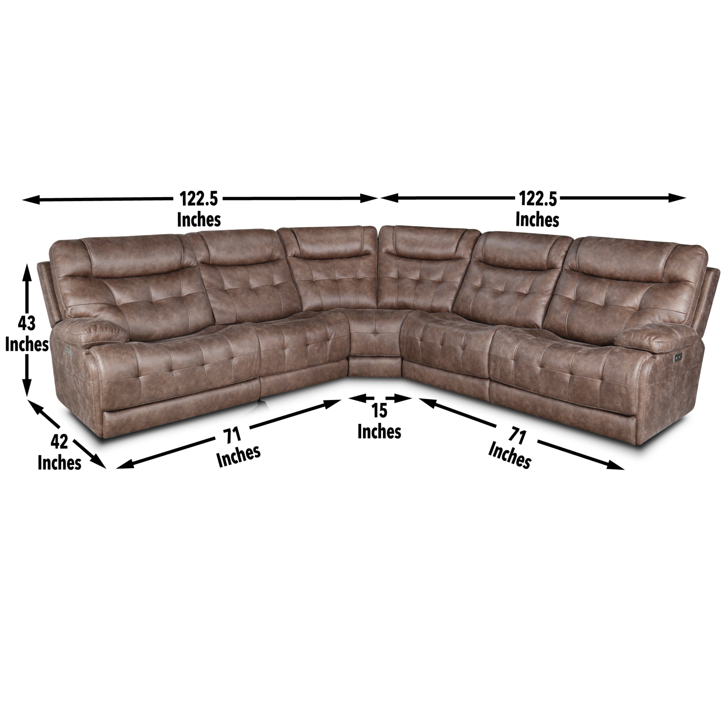5-Piece Modular Reclining Sectional - Power Headrest, Power Footrest with USB Charging Ports