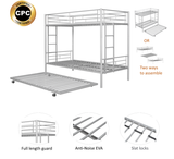 Metal Twin over Twin Bunk Bed with Trundle/Can Be Separated into 2 Twin Beds/ Heavy-duty Sturdy Metal/ Noise Reduced/ Safety Guardrail/ Trundle for Flexible Space/ Bunk Bed for Three/ CPC Certified