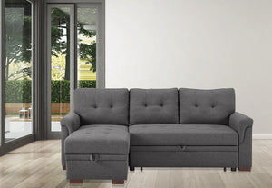 Destiny 84" Dark Gray Linen Reversible Sleeper Sectional Sofa with Storage Chaise