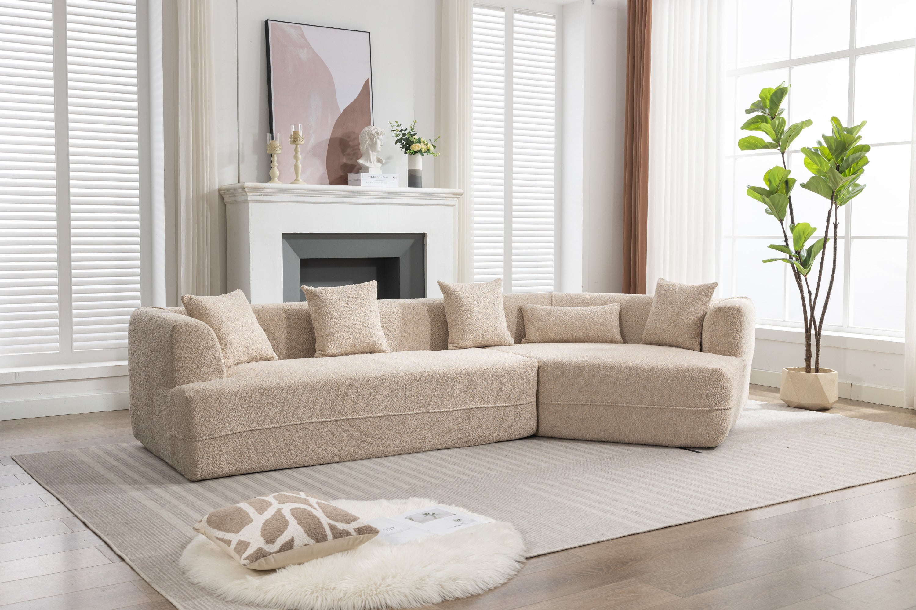 Modular Sectional Living Room Sofa Set, Modern Minimalist Style Couch, Upholstered Sleeper Sofa for Living Room, Bedroom, Salon, 2 PC Free Combination ,Anti-wrinkle,Boucle fabric,Light Brown