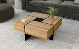 ON-TREND Unique Design Coffee Table with 4 Hidden Storage Compartments, Square Cocktail Table with Extendable Sliding Tabletop, UV High-gloss Design Center Table for Living Room, 31.5"x 31.5"