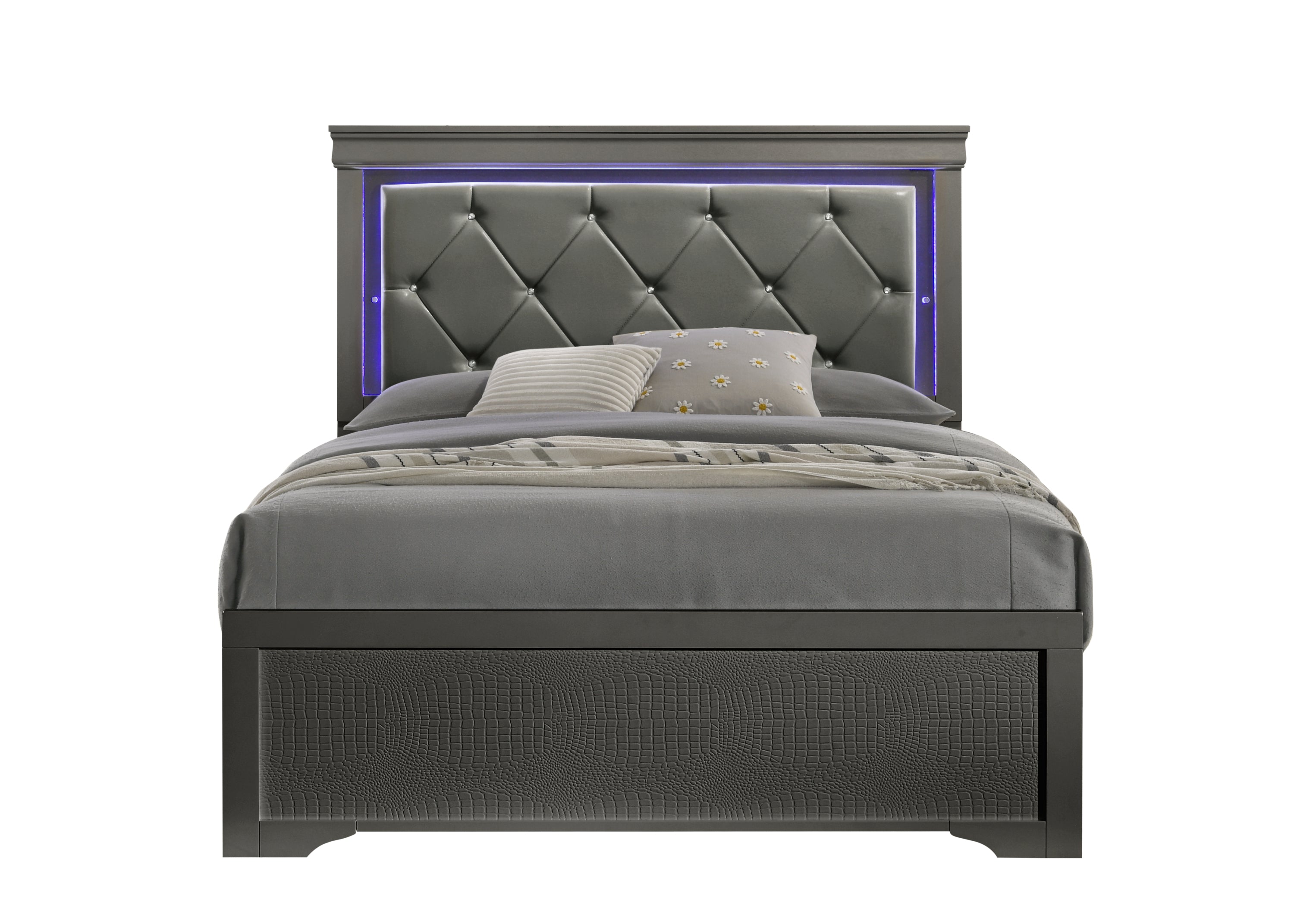 Blaze Upholstered Modern Style Full Bed Made with LED Headboard & Wood in Metallic Gray (NJ INVENTORY)