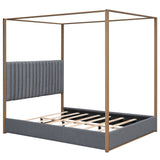 Queen Size Upholstery Canopy Platform Bed with Headboard and Metal Frame, Gray