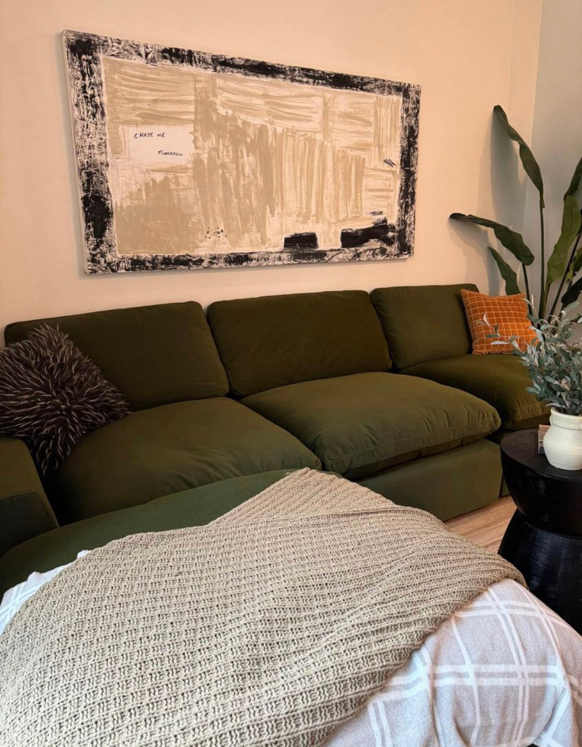 ALBANY STREET OLIVE VELVET MODULAR SECTIONAL