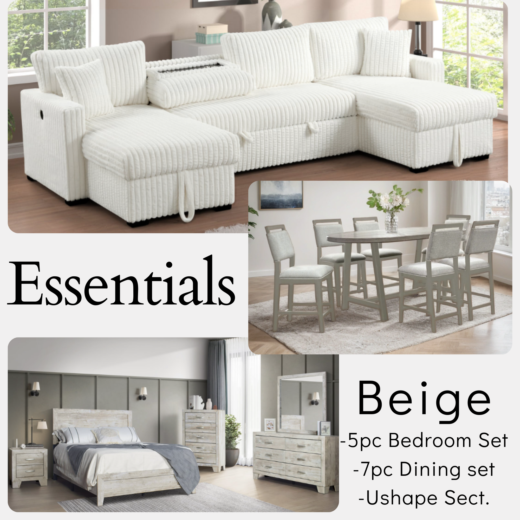 ESSENTIALS BEIGE COMPLETE 3 ROOM PACKAGE