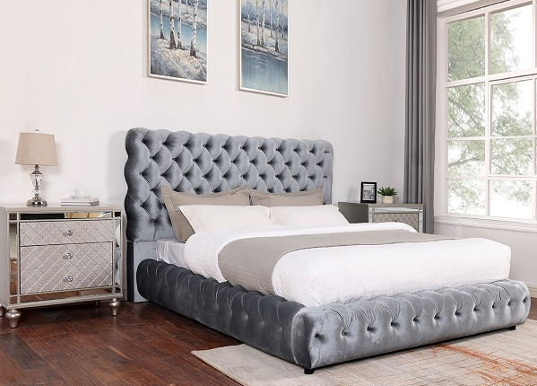 FLORY GRAY VELVET BED FRAME