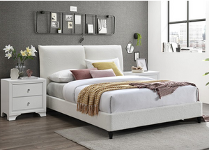 JENN WHITE BOUCLE FABRIC BED FRAME