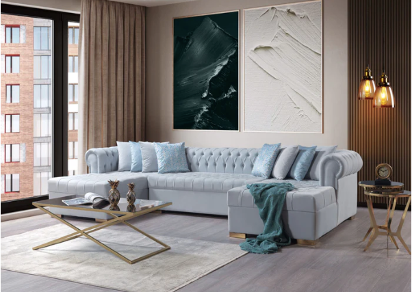 LAUREN PEARL VELVET DOUBLE CHAISE SECTIONAL