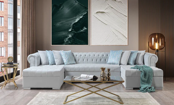 LAUREN PEARL VELVET DOUBLE CHAISE SECTIONAL