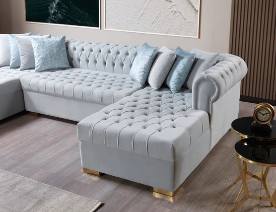 LAUREN PEARL VELVET DOUBLE CHAISE SECTIONAL