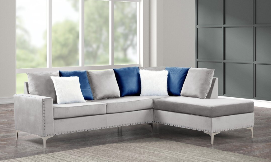 CINDY SILVER VELVET REVERSIBLE 2 PC SECTIONAL