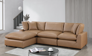 ALBANY STREET CAMEL LEATHER GEL MODULAR SECTIONAL