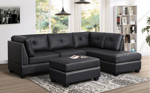 SIENNA 2 PC SECTIONAL IN BLACK FAUX LEATHER