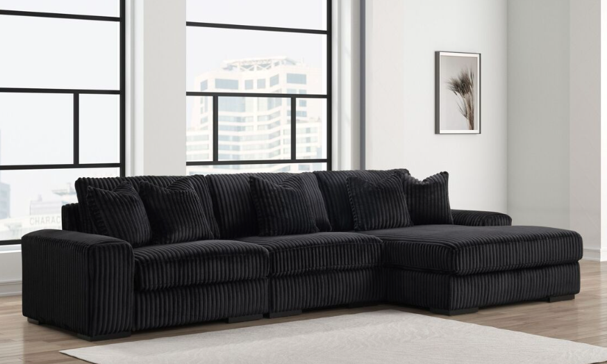 SUNDAY 3PC OVERSIZED BLACK VELVET SECTIONAL