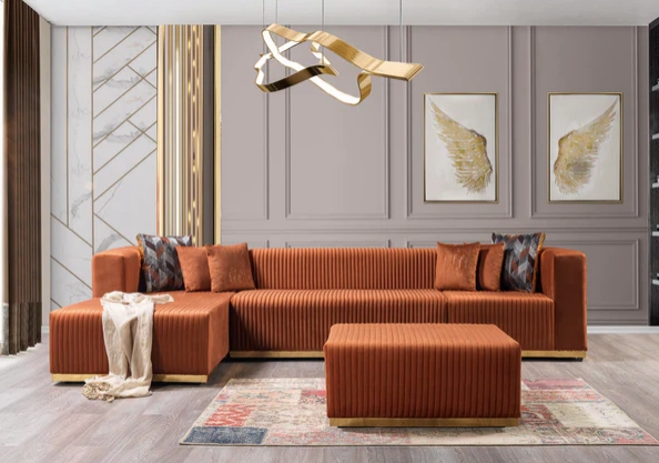 JULIANA ORANGE VELVET DOUBLE CHAISE SECTIONAL