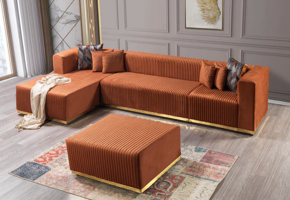 JULIANA ORANGE VELVET DOUBLE CHAISE SECTIONAL