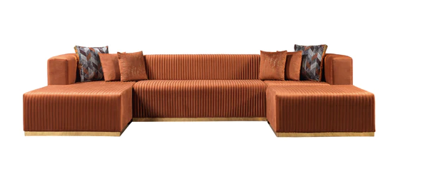 JULIANA ORANGE VELVET DOUBLE CHAISE SECTIONAL