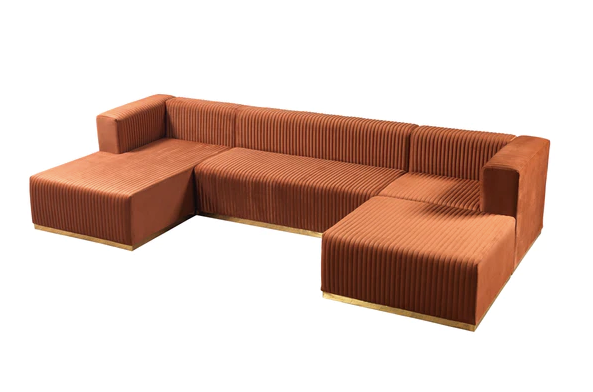 JULIANA ORANGE VELVET DOUBLE CHAISE SECTIONAL