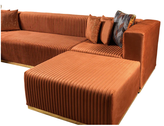JULIANA ORANGE VELVET DOUBLE CHAISE SECTIONAL