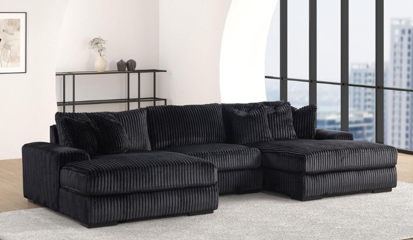 SUNDAY 3PC OVERSIZED DOUBLE CHAISE BLACK VELVET SECTIONAL