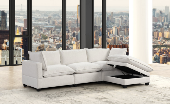 ALBANY STREET IVORY BOUCLE HIGH BACK MODULAR SECTIONAL