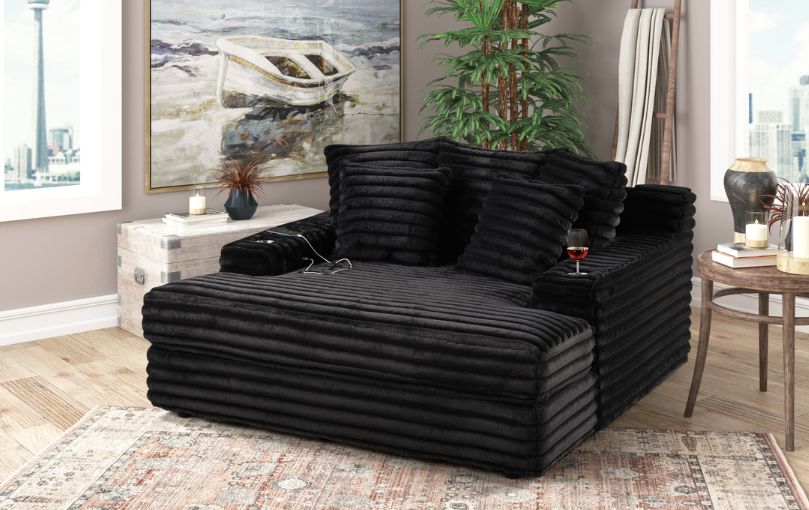 SUNDAY OVERSIZED BLACK VELVET CHAISE LOUNGE