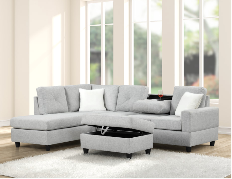 (3 COLORS) ROCKET COLLECTION 2 PC REVERSIBLE SECTIONAL W/ CUPHOLDERS