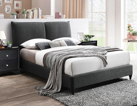 JENN CHARCOAL BOUCLE FABRIC BED FRAME