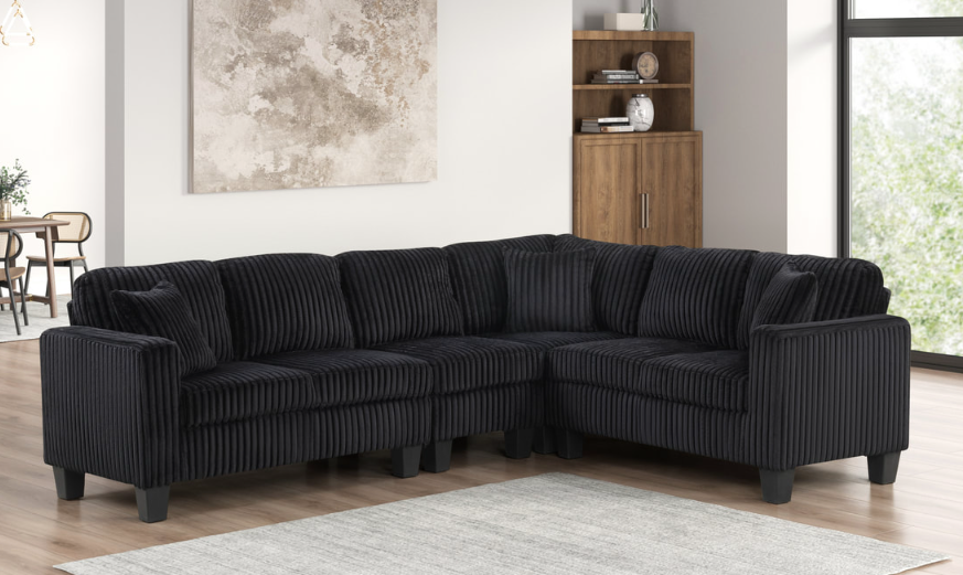 LOGAN SECTIONAL IN BLACK CORDUROY