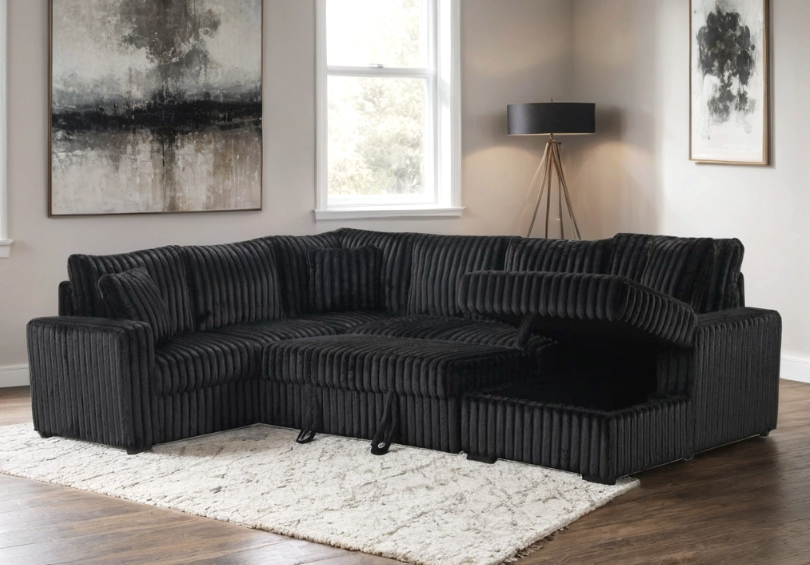 SONIC 3PC OVERSIZED BLACK CORDUROY SECTIONAL