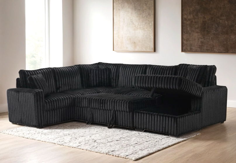 SONIC 3PC OVERSIZED BLACK CORDUROY SECTIONAL