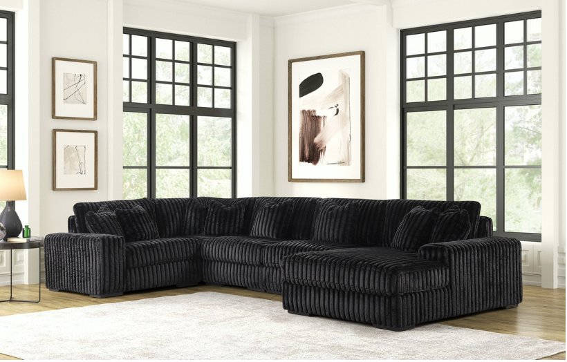SEASONS 5PC OVERSIZED BLACK CORDUROY MODULAR SECTIONAL