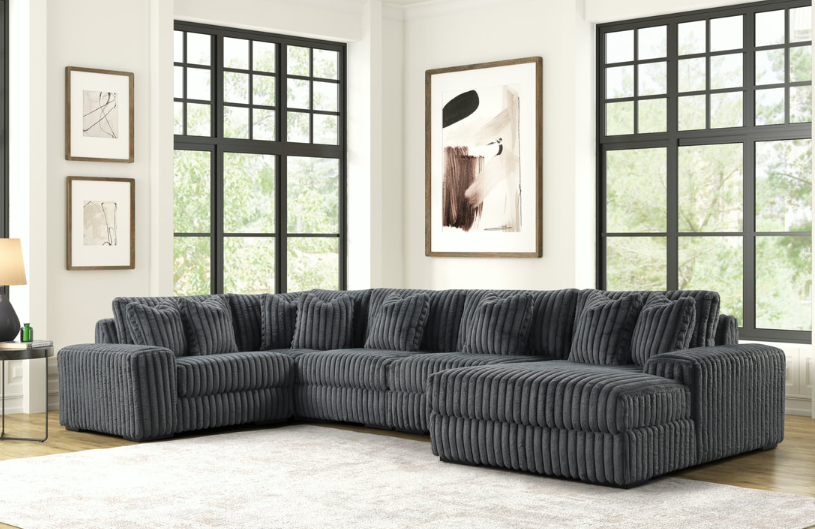 SEASONS 5PC OVERSIZED CHARCOAL CORDUROY MODULAR SECTIONAL