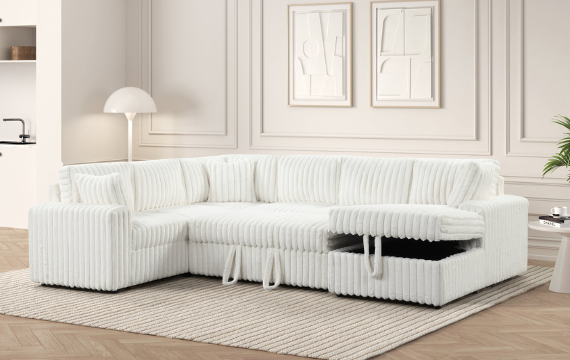 FOREVER 3PC OVERSIZED BEIGE CORDUROY SECTIONAL