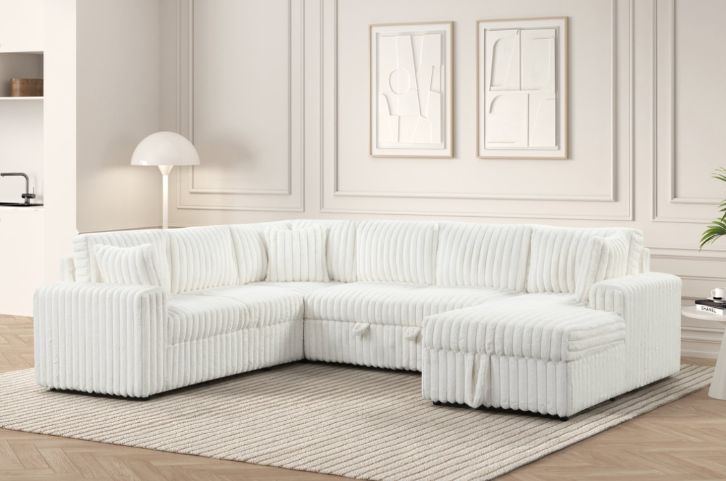 FOREVER 3PC OVERSIZED BEIGE CORDUROY SECTIONAL