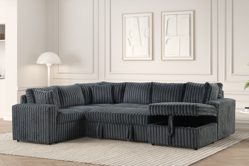 FOREVER 3PC OVERSIZED CHARCOAL CORDUROY SECTIONAL