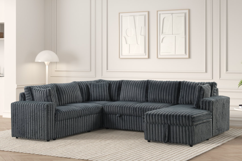 FOREVER 3PC OVERSIZED CHARCOAL CORDUROY SECTIONAL