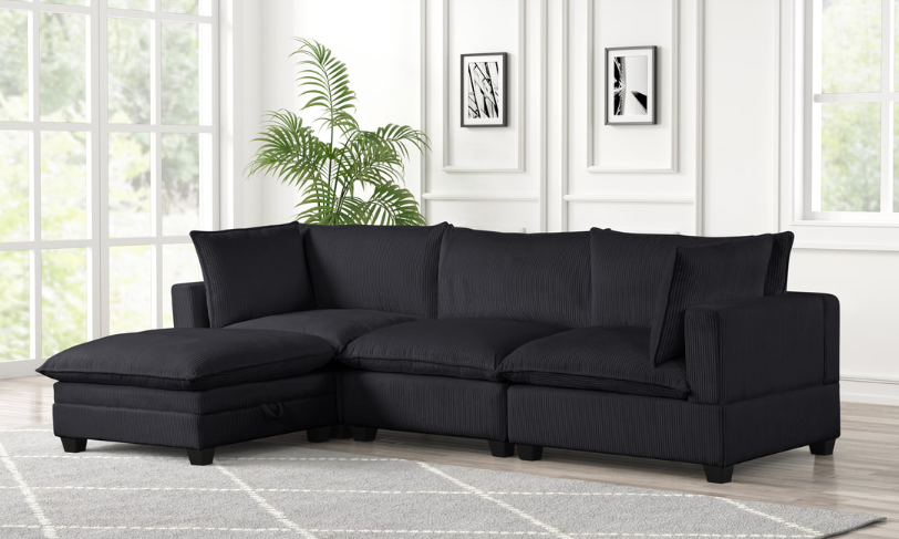 BLACK THIN CORDUROY CLOUD MODULAR SECTIONAL