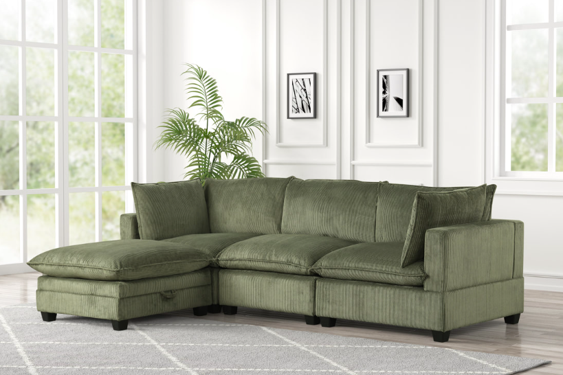 OLIVE THIN CORDUROY CLOUD MODULAR SECTIONAL