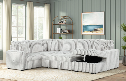 SONIC 3PC OVERSIZED LIGHT GRAY CORDUROY SECTIONAL