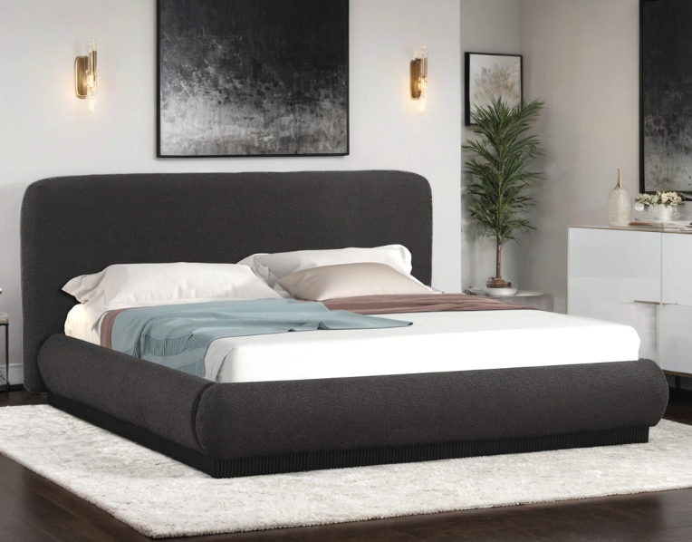 ANNIE BLACK BOUCLE PLATFORM BED FRAME