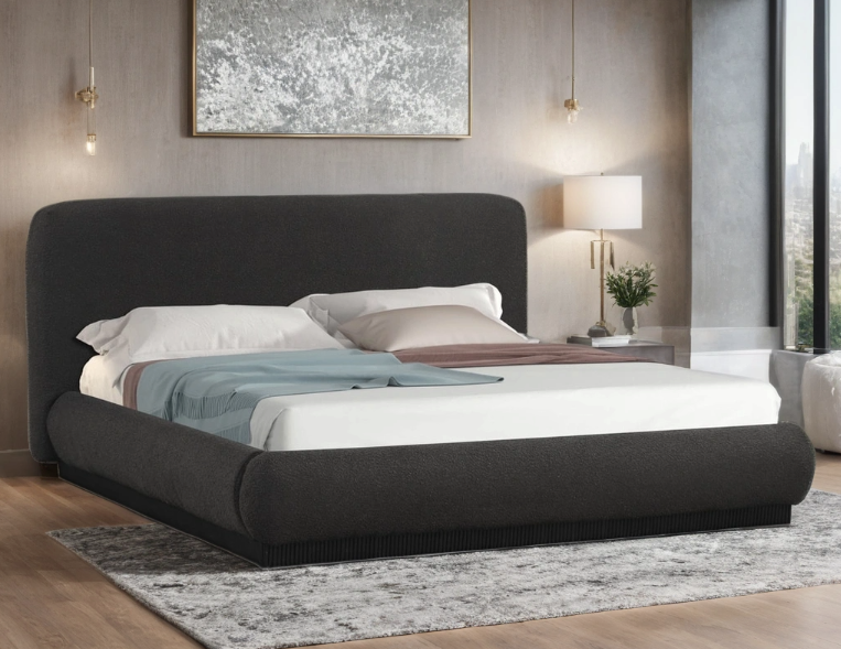 ANNIE BLACK BOUCLE PLATFORM BED FRAME