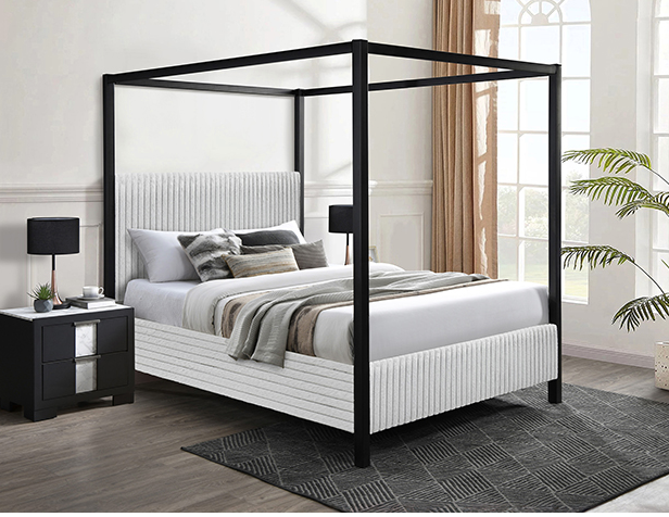 CORA WHITE CORDUROY CANOPY BED FRAME