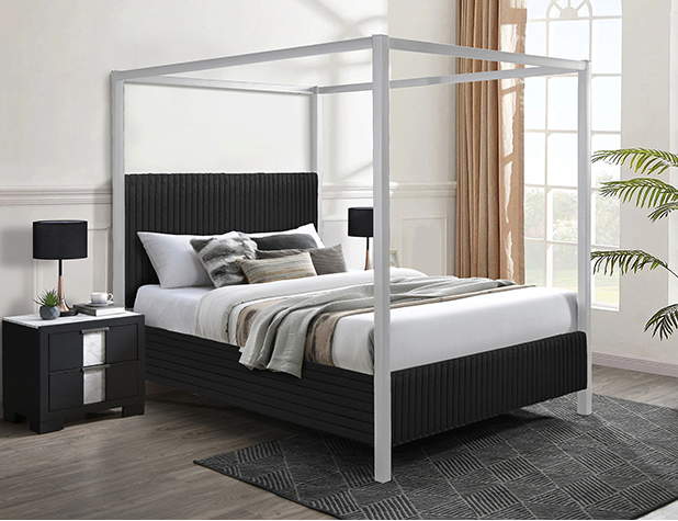 CORA BLACK CORDUROY CANOPY BED FRAME