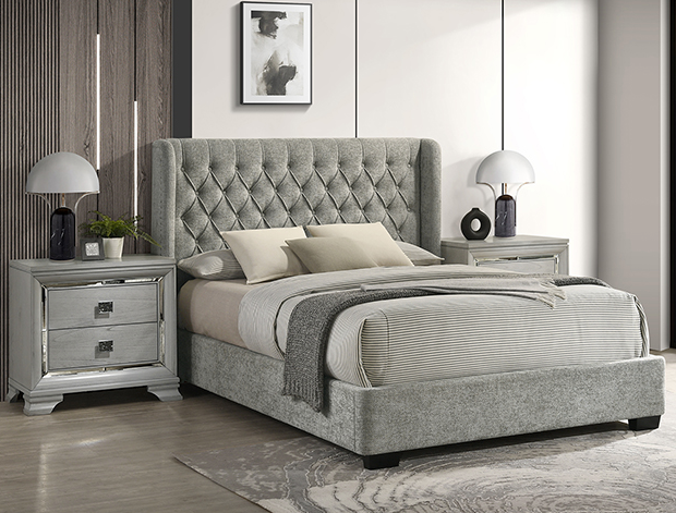 DAPHNE GRAY FABRIC BED FRAME