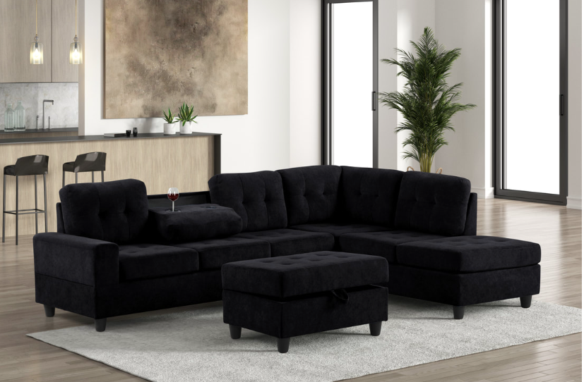 ALTURA BLACK 3PC PERFORMANCE FABRIC SECTIONAL & OTTOMAN SET