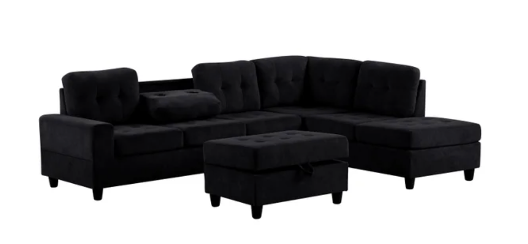 ALTURA BLACK 3PC PERFORMANCE FABRIC SECTIONAL & OTTOMAN SET