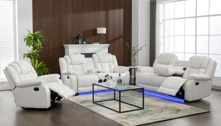 LUCKY CHARM WHITE 3PC RECLINING SET
