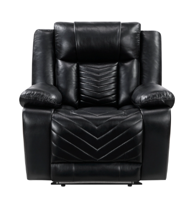 HURON BLACK LEATHER GEL POWER RECLINING SET