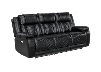 HURON BLACK LEATHER GEL POWER RECLINING SET